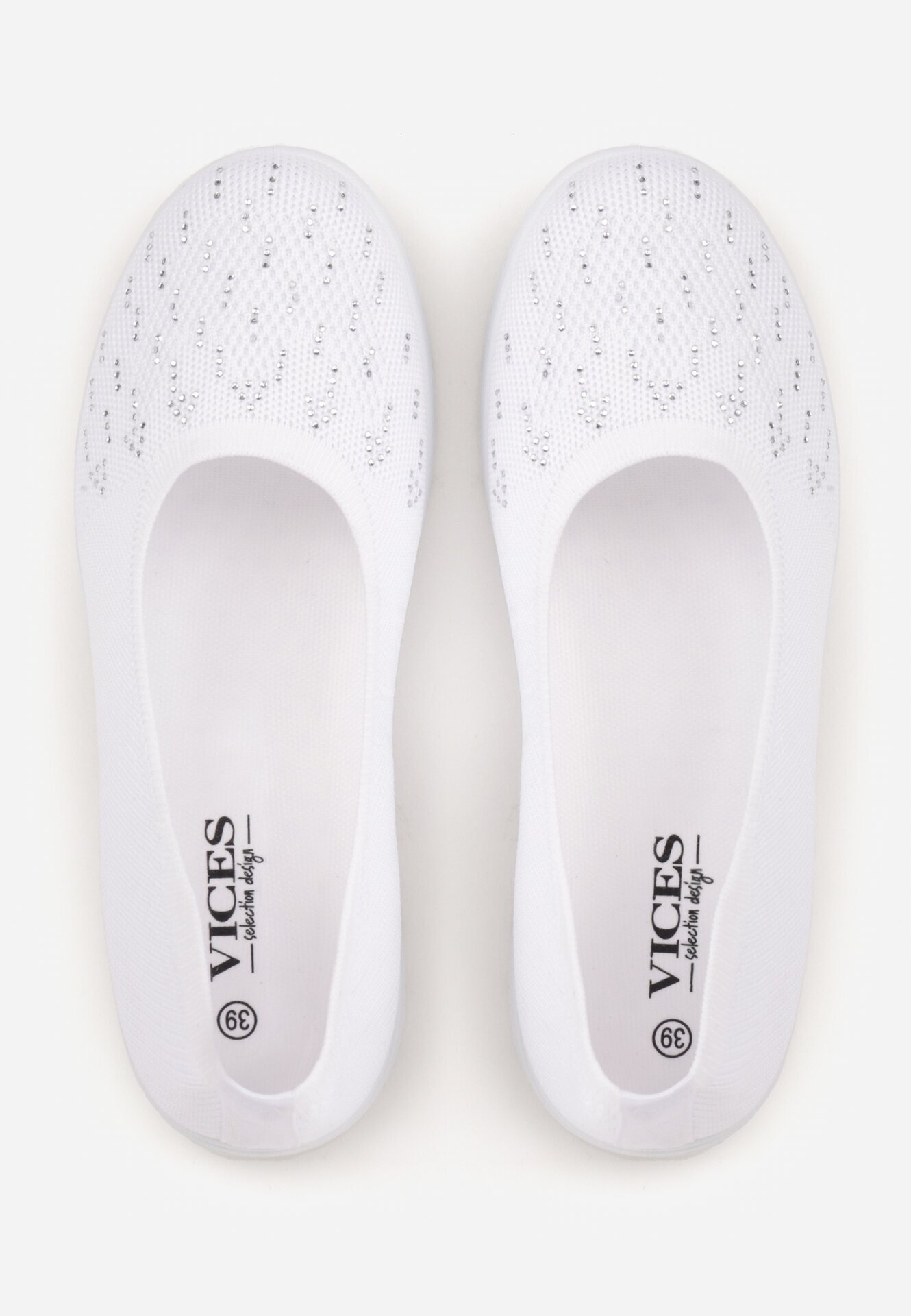  Tenisi Albi Slip-on cu Talpă Plată Decorați cu Imitație de Zirconiu Foviana