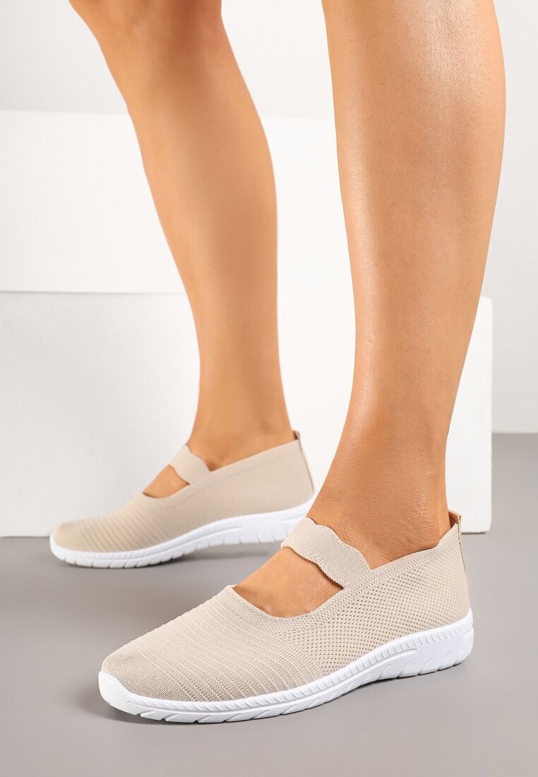  Tenisi Bej Slip-on cu baretă decorativă și perforații Zelsedi