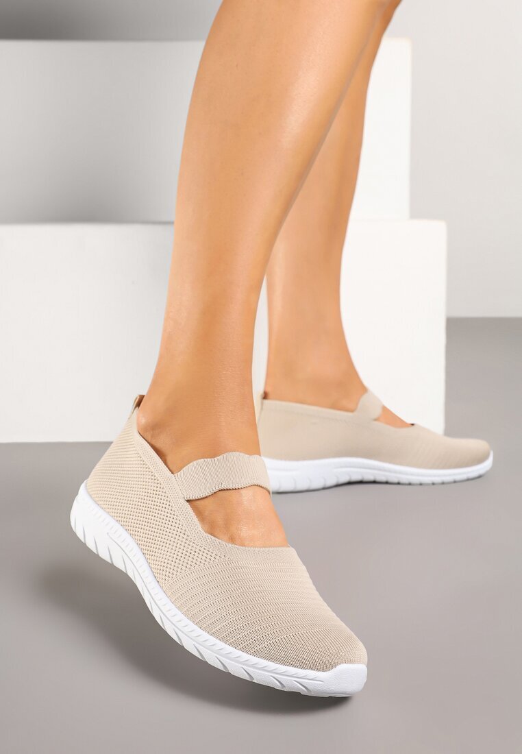  Tenisi Bej Slip-on cu baretă decorativă și perforații Zelsedi