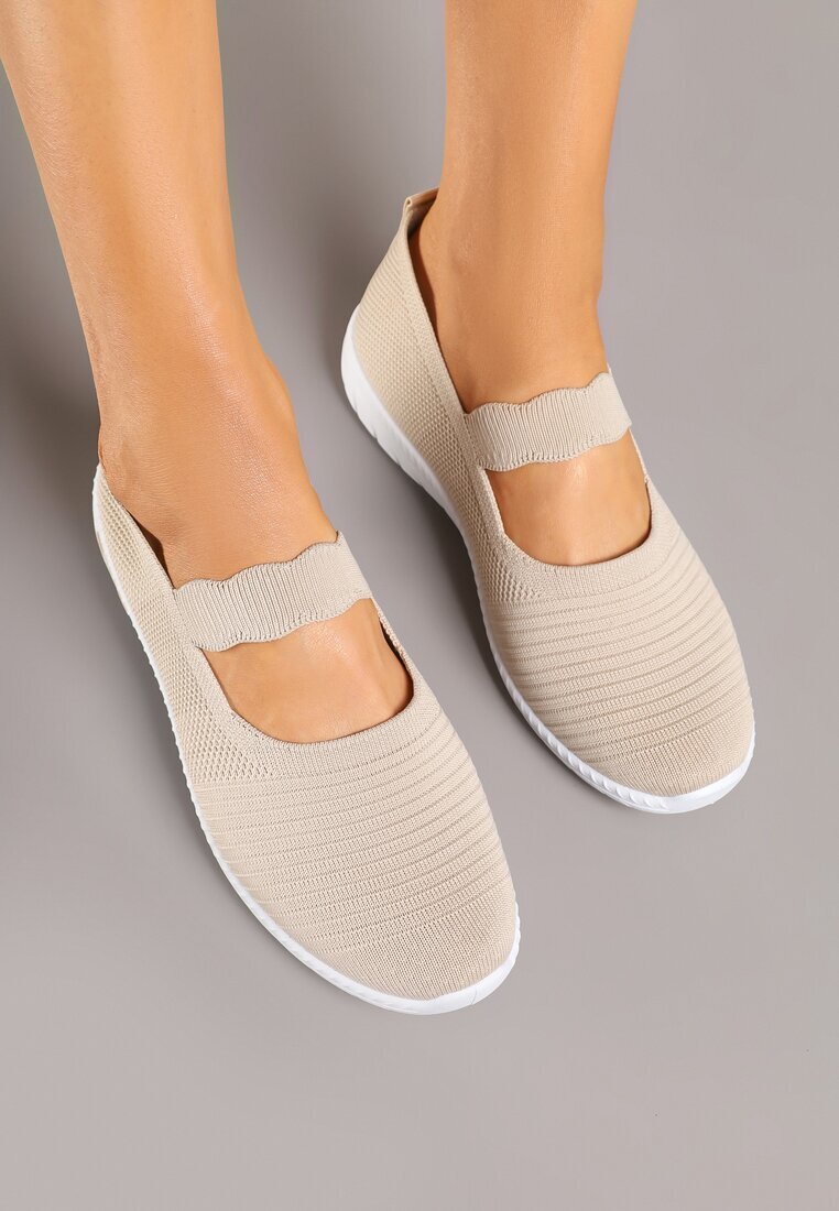  Tenisi Bej Slip-on cu baretă decorativă și perforații Zelsedi