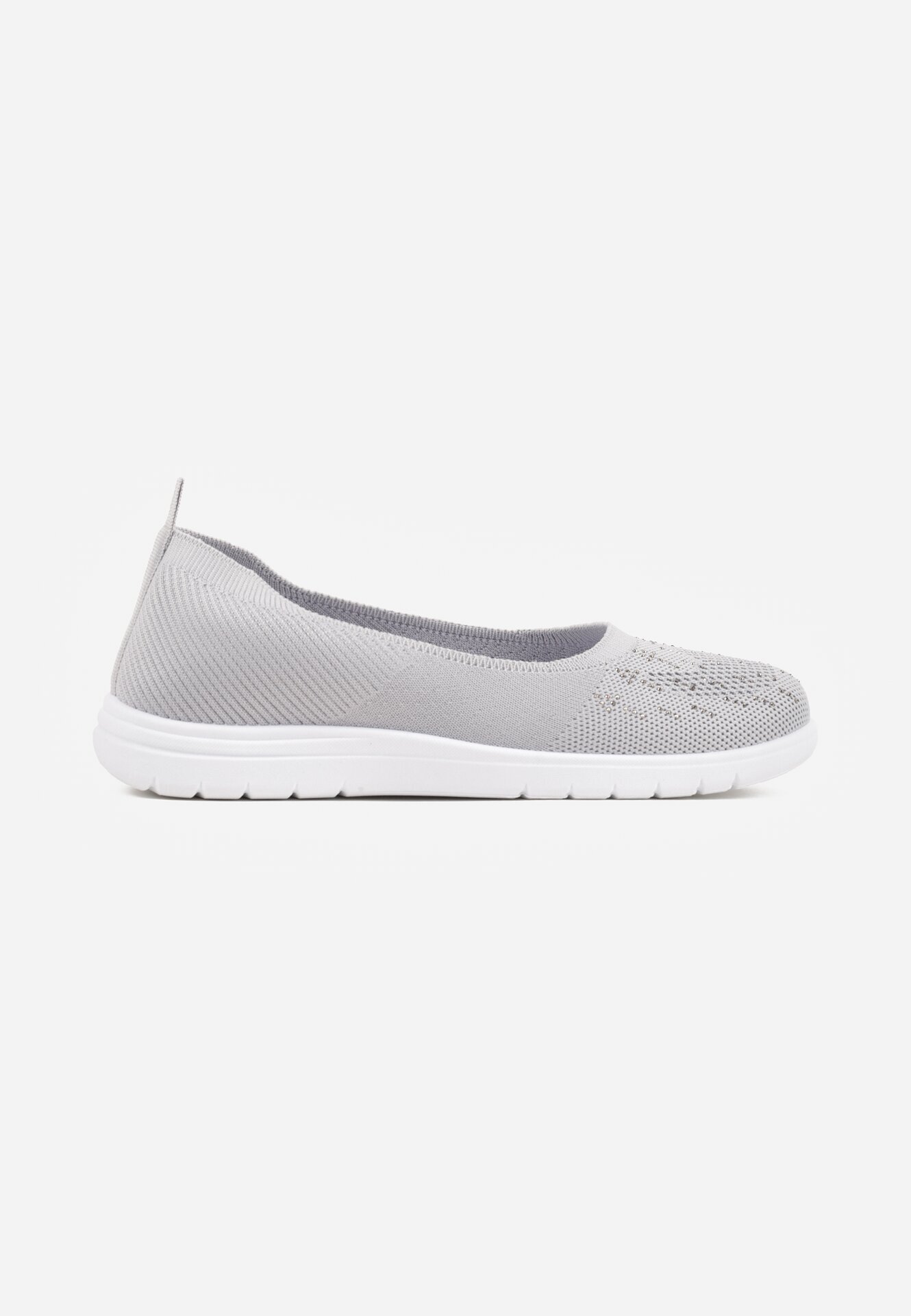  Tenisi Gri Slip-on cu Talpă Plată decorați cu Imitație de Zirconiu Foviana