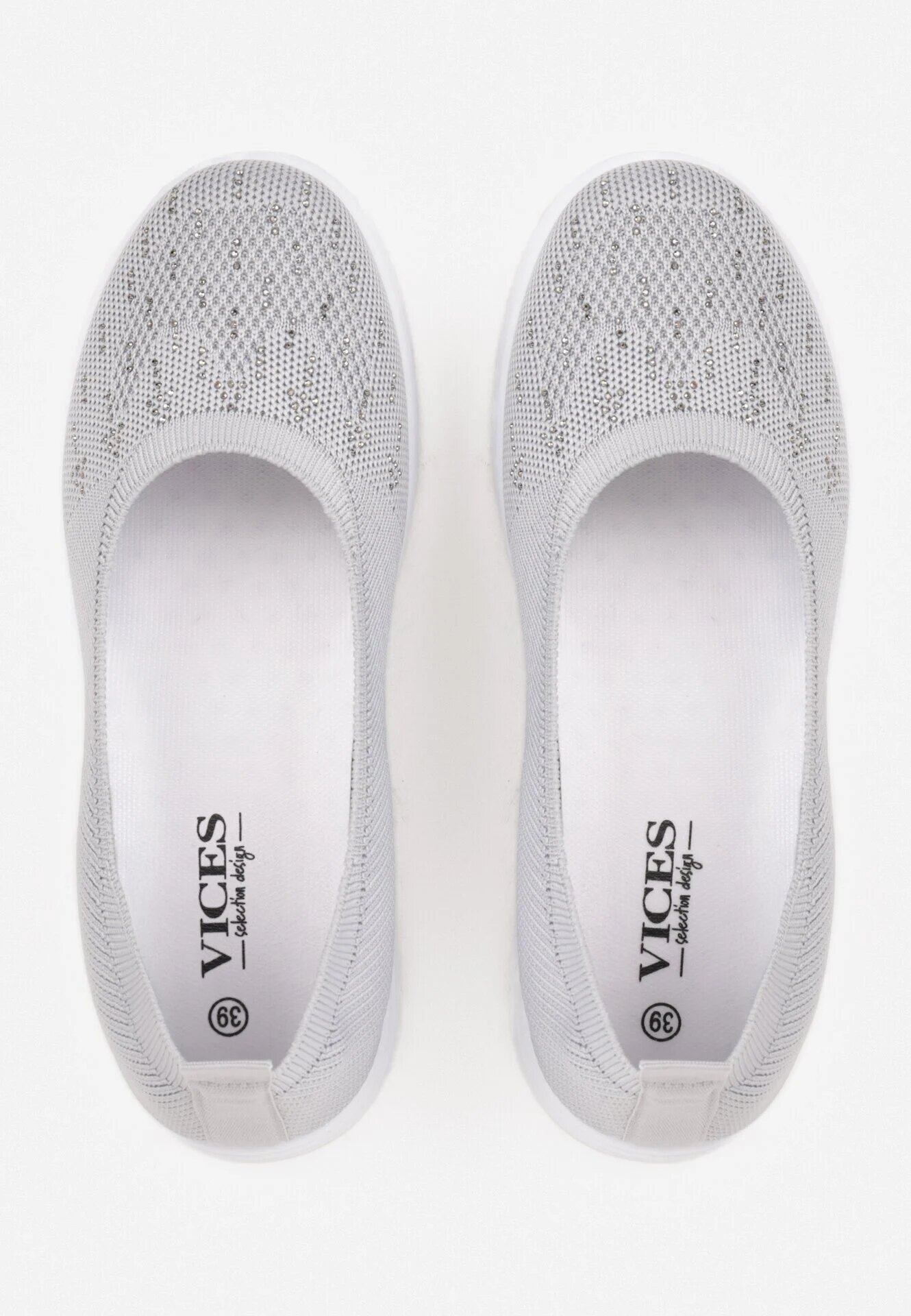  Tenisi Gri Slip-on cu Talpă Plată decorați cu Imitație de Zirconiu Foviana