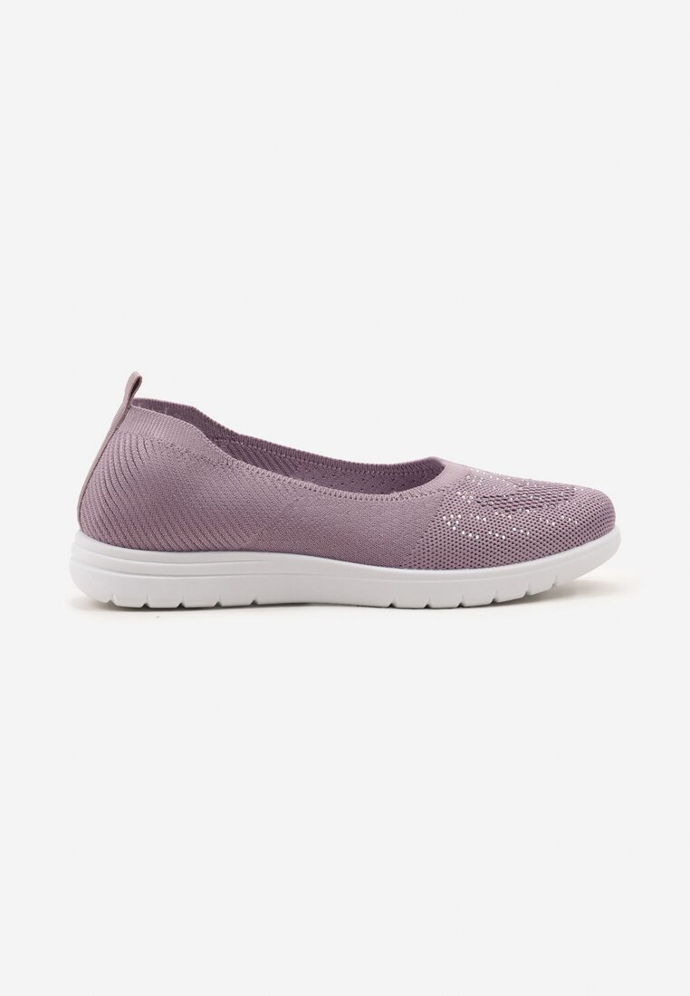  Tenisi Mov slip-on cu talpă plată decorate cu imitație de zirconii Foviana