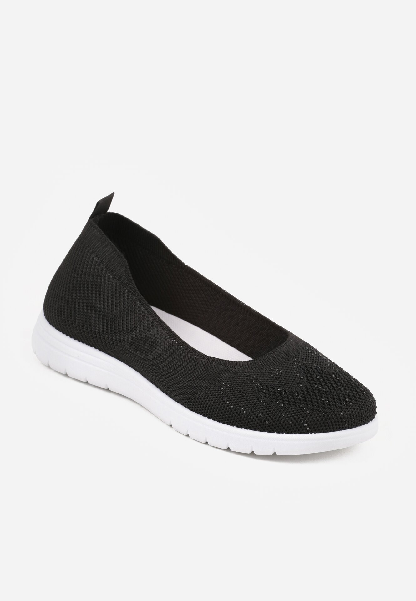  Tenisi negri slip-on pe talpă plată decorați cu imitație de zirconii Foviana