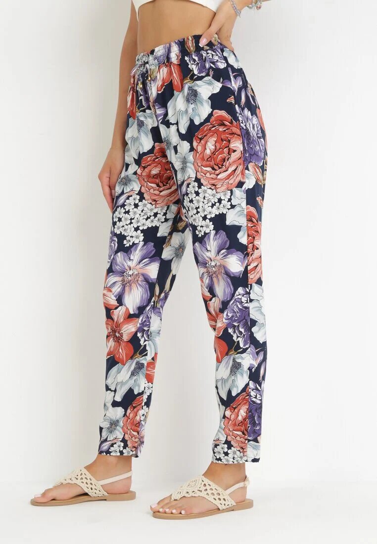 tiramisu Pantaloni Bleumarin cu Imprimeu Floral cu Picioare Drepte Lelene