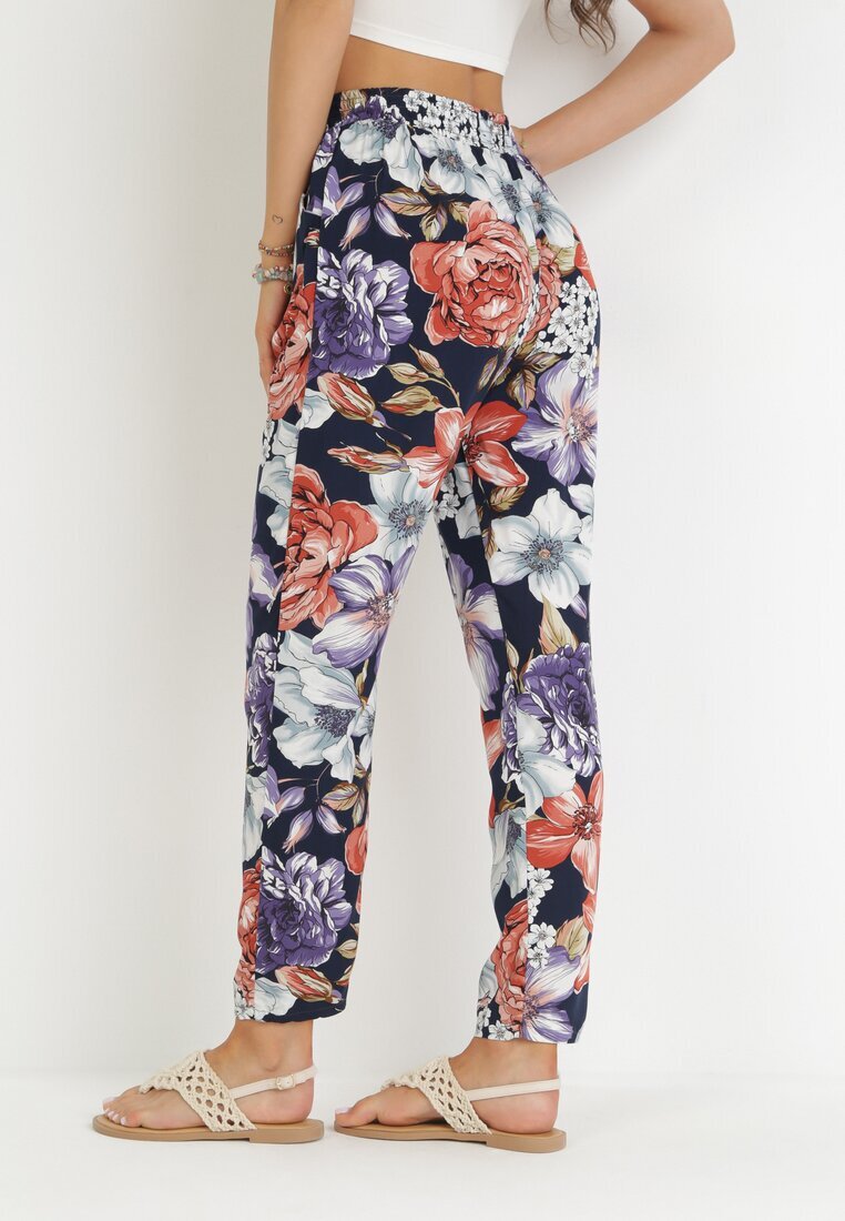 tiramisu Pantaloni Bleumarin cu Imprimeu Floral cu Picioare Drepte Lelene