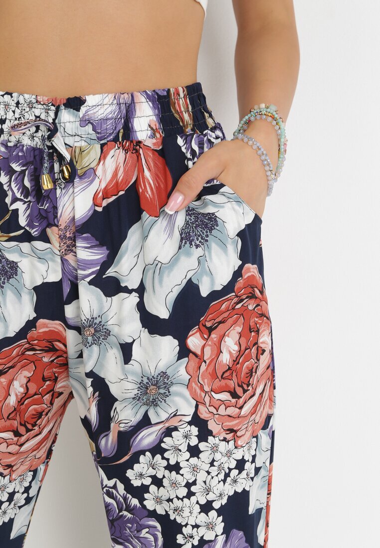tiramisu Pantaloni Bleumarin cu Imprimeu Floral cu Picioare Drepte Lelene