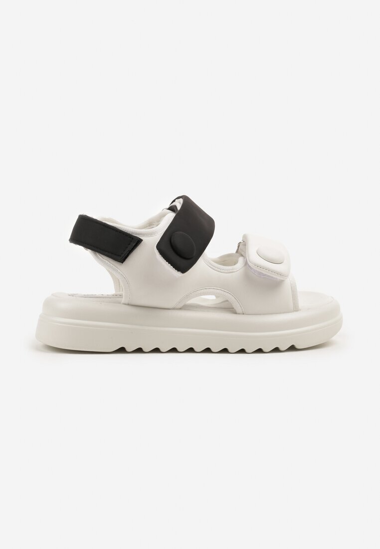 tom.m Sandale Alb-Negru Chunky cu Branț din Piele și Închidere cu Velcro Davionelle