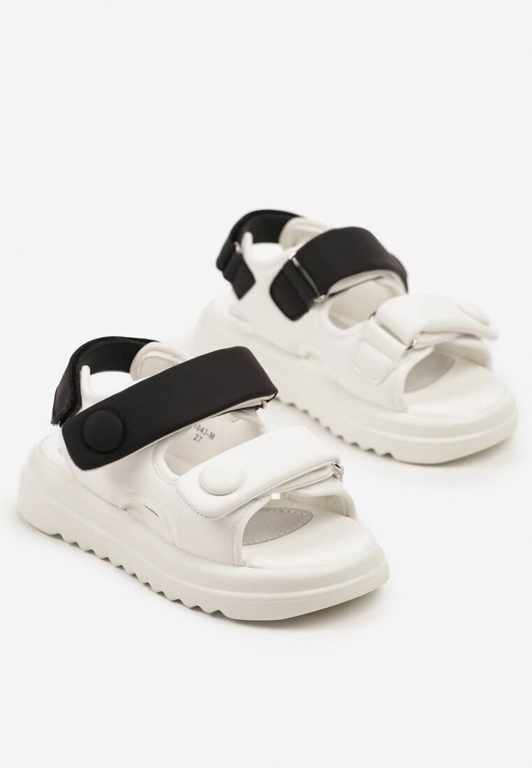 tom.m Sandale Alb-Negru Chunky cu Branț din Piele și Închidere cu Velcro Davionelle