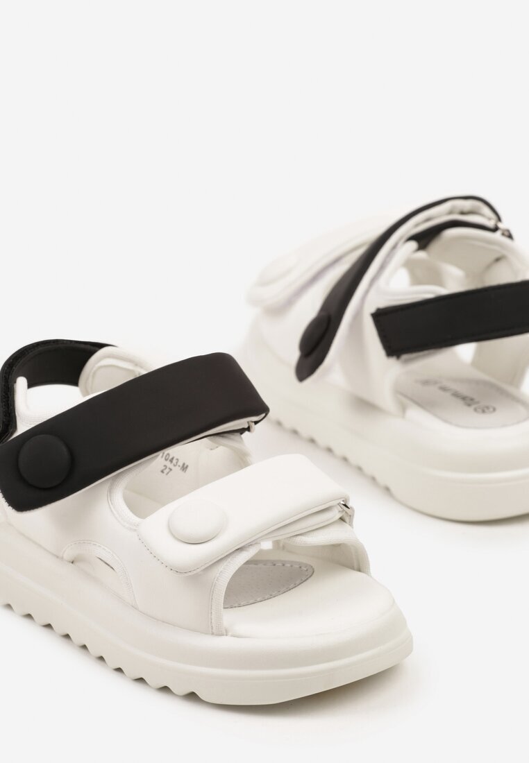 tom.m Sandale Alb-Negru Chunky cu Branț din Piele și Închidere cu Velcro Davionelle
