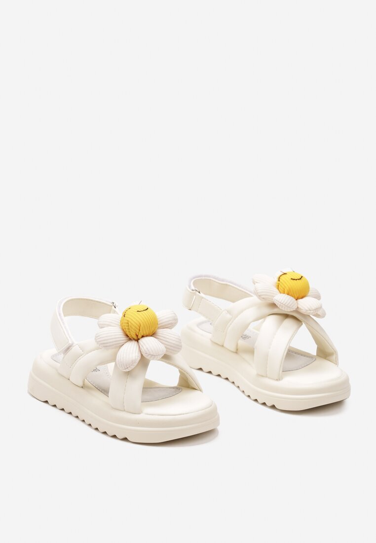 tom.m Sandale Bej Chunky cu Aplicație Decorativă în formă de Floare de Pluș și Brant din Piele Jellema