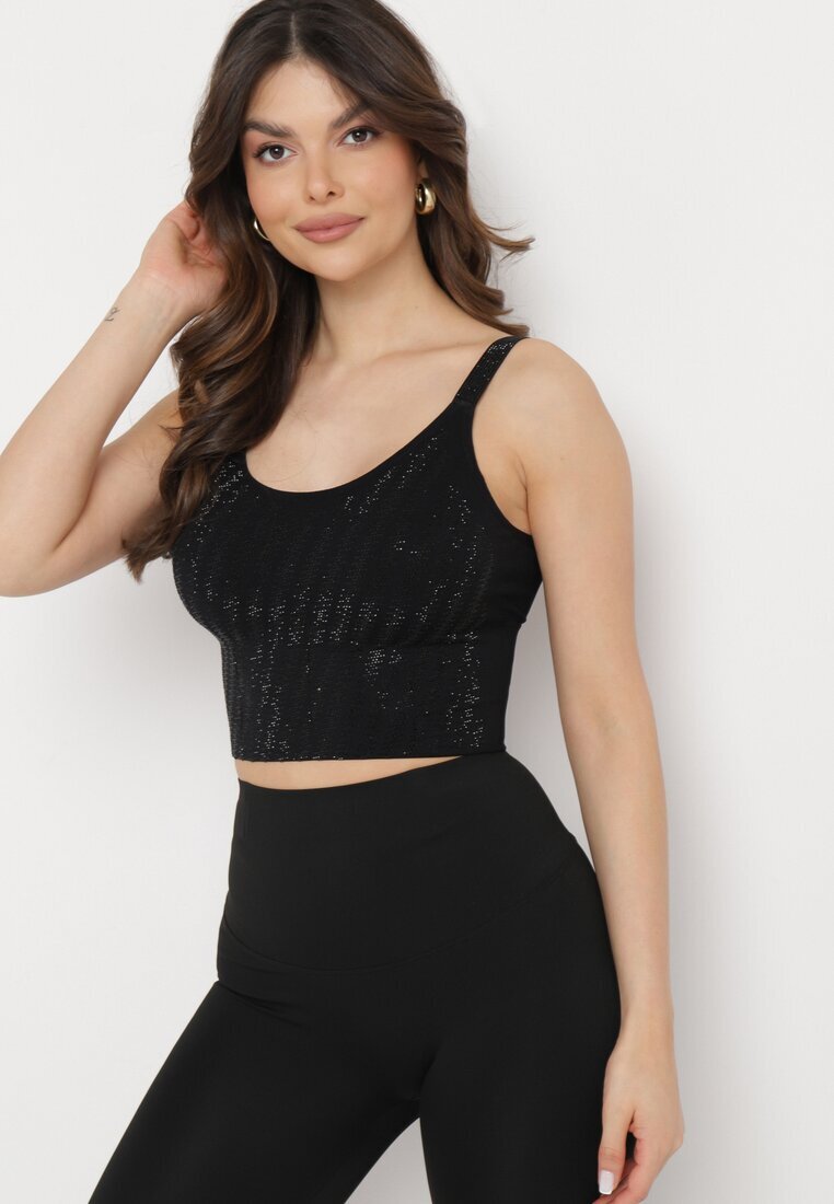  Top Negru Mulat cu strass-uri fine Eraina