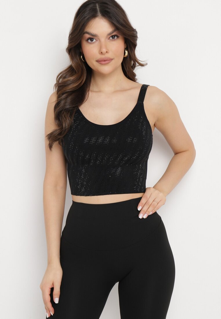  Top Negru Mulat cu strass-uri fine Eraina