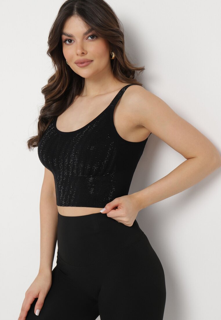  Top Negru Mulat cu strass-uri fine Eraina