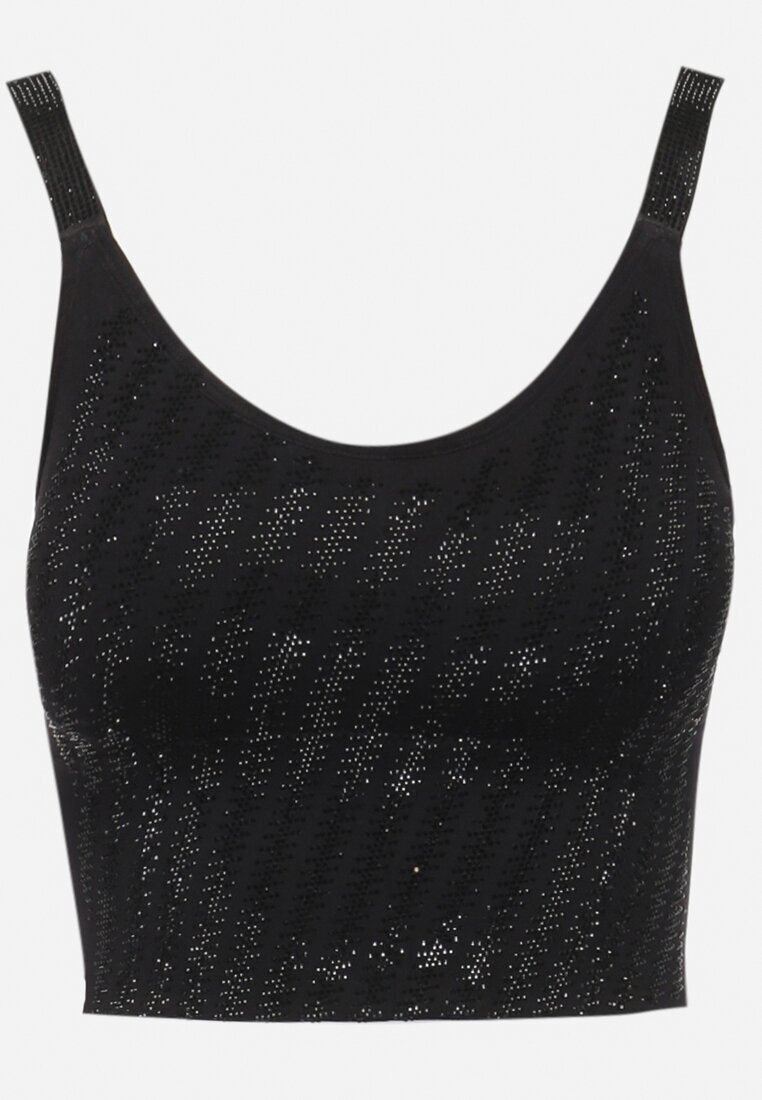  Top Negru Mulat cu strass-uri fine Eraina