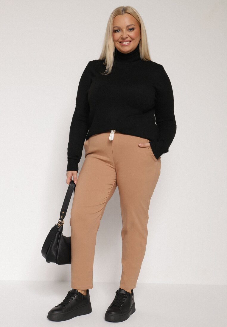 tp collection Pantaloni bej din bumbac decorați cu șnur cu inscripția Olemira