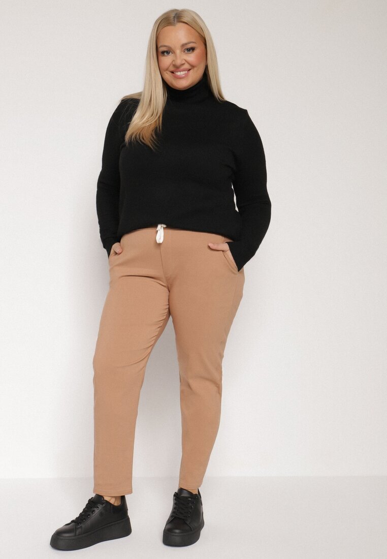 tp collection Pantaloni bej din bumbac decorați cu șnur cu inscripția Olemira