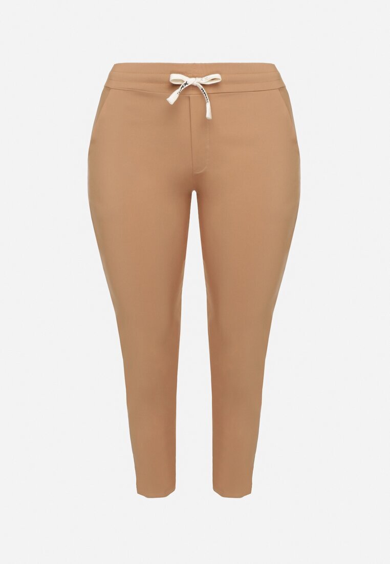 tp collection Pantaloni bej din bumbac decorați cu șnur cu inscripția Olemira