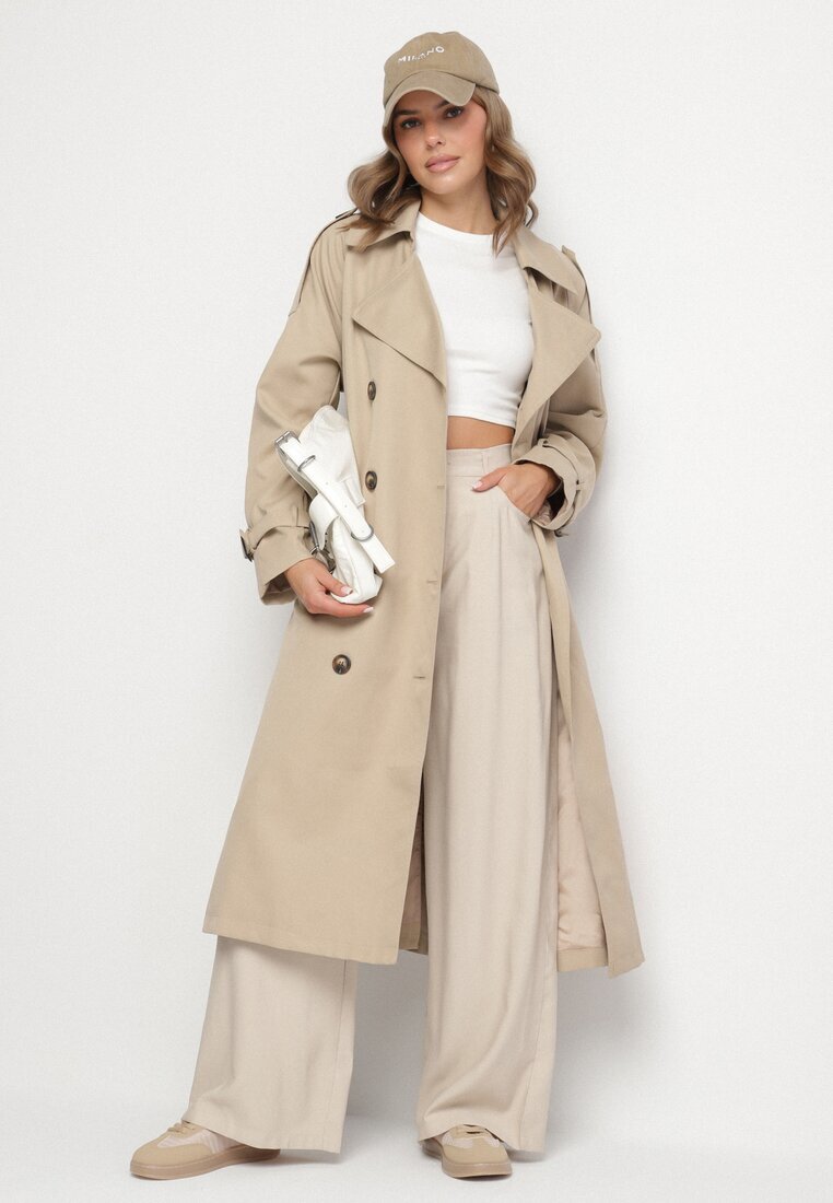  Trenci Bej Dublu Oversized cu Curea Inathara