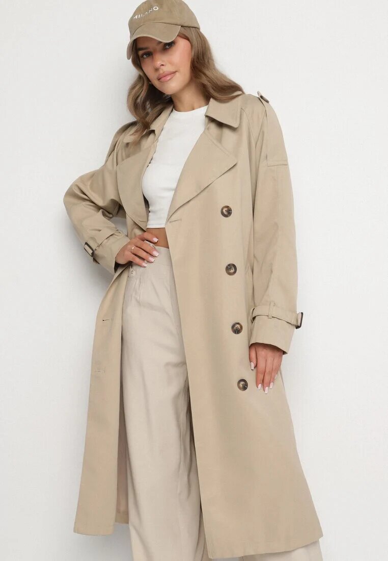  Trenci Bej Dublu Oversized cu Curea Inathara