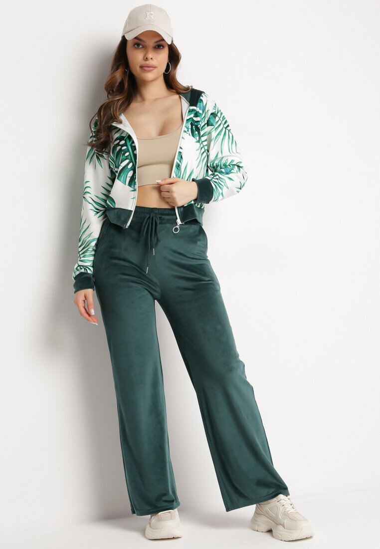  Trening din velur verde închis Bluză cu imprimeu floral și Pantaloni largi Taniussa