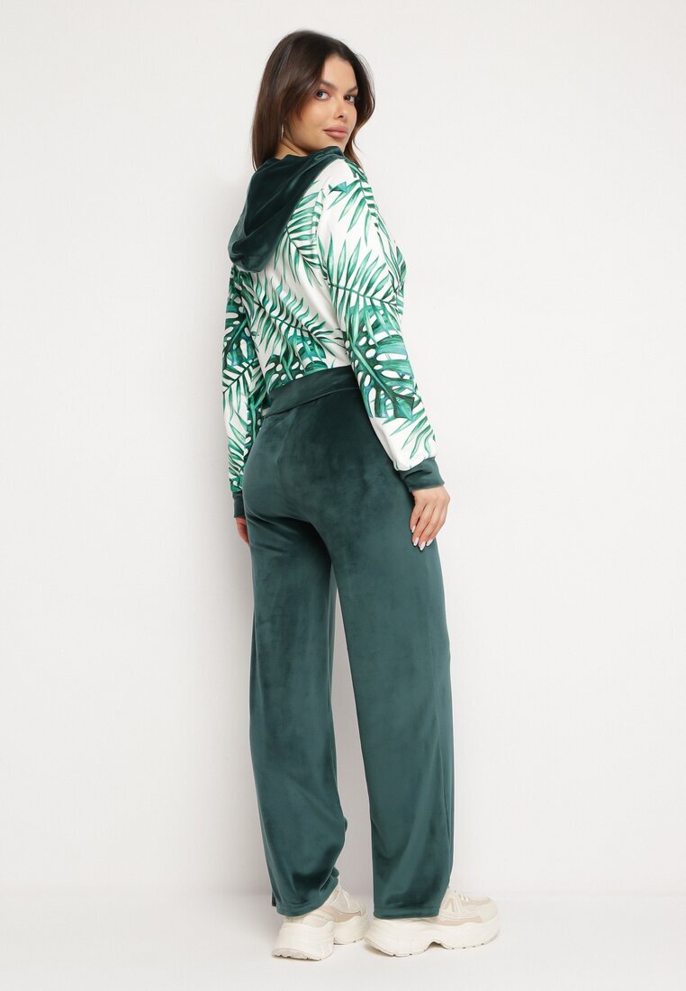  Trening din velur verde închis Bluză cu imprimeu floral și Pantaloni largi Taniussa