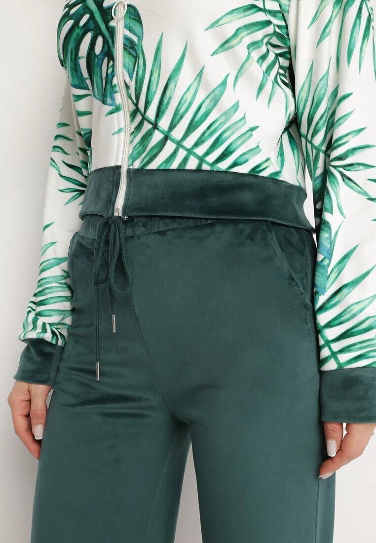  Trening din velur verde închis Bluză cu imprimeu floral și Pantaloni largi Taniussa