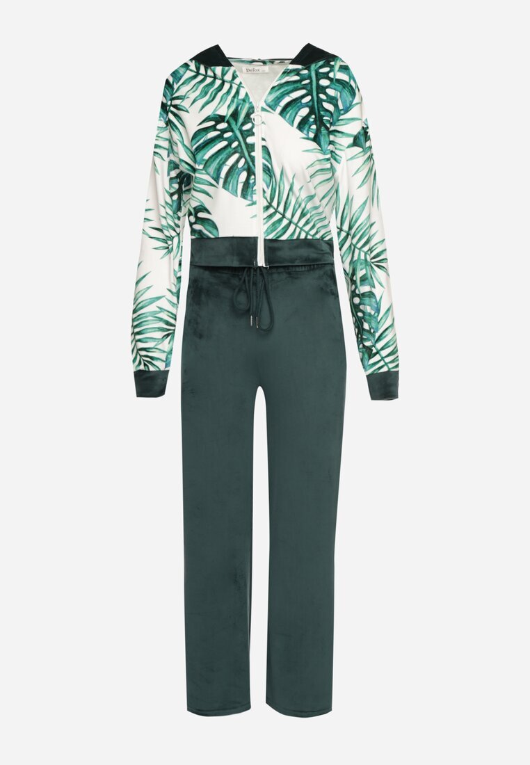  Trening din velur verde închis Bluză cu imprimeu floral și Pantaloni largi Taniussa