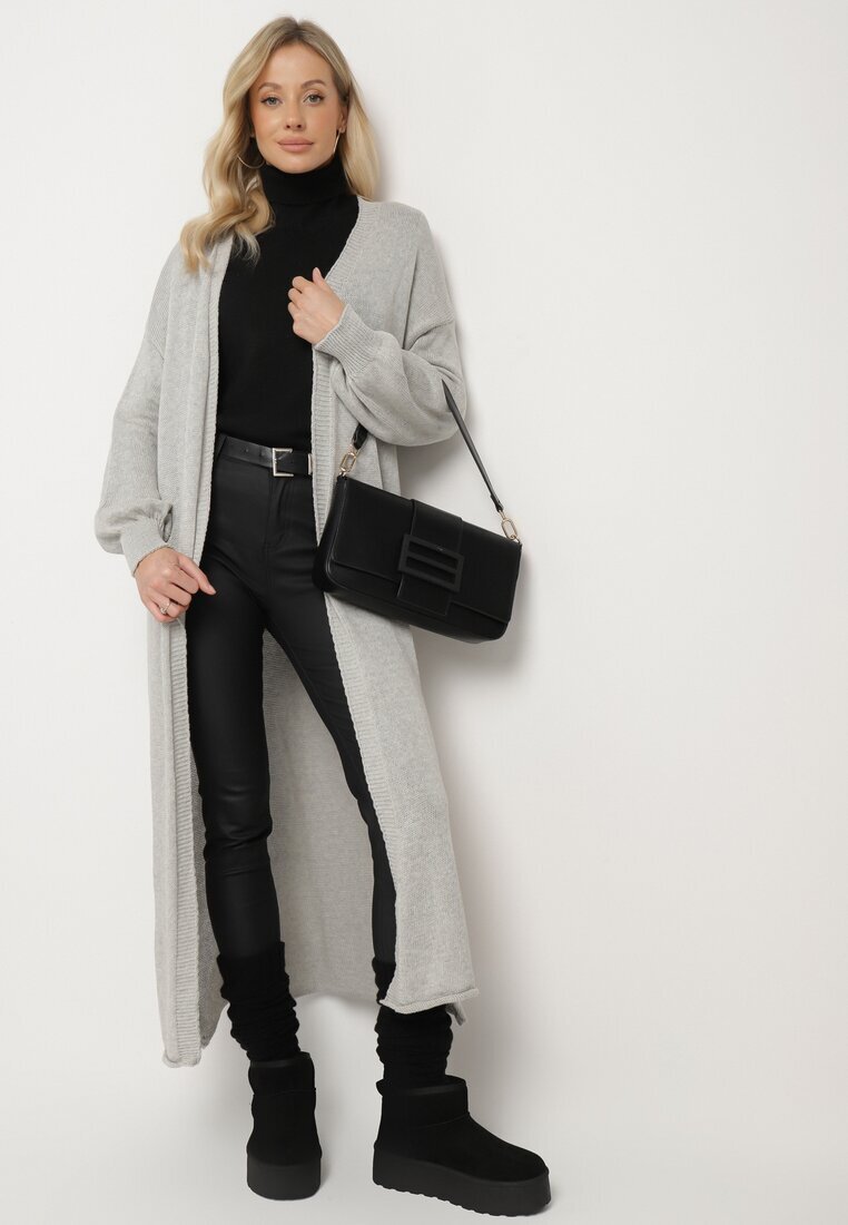 tricot station Cardigan Gri Lung până la glezne cu elastic la mâneci Stevea