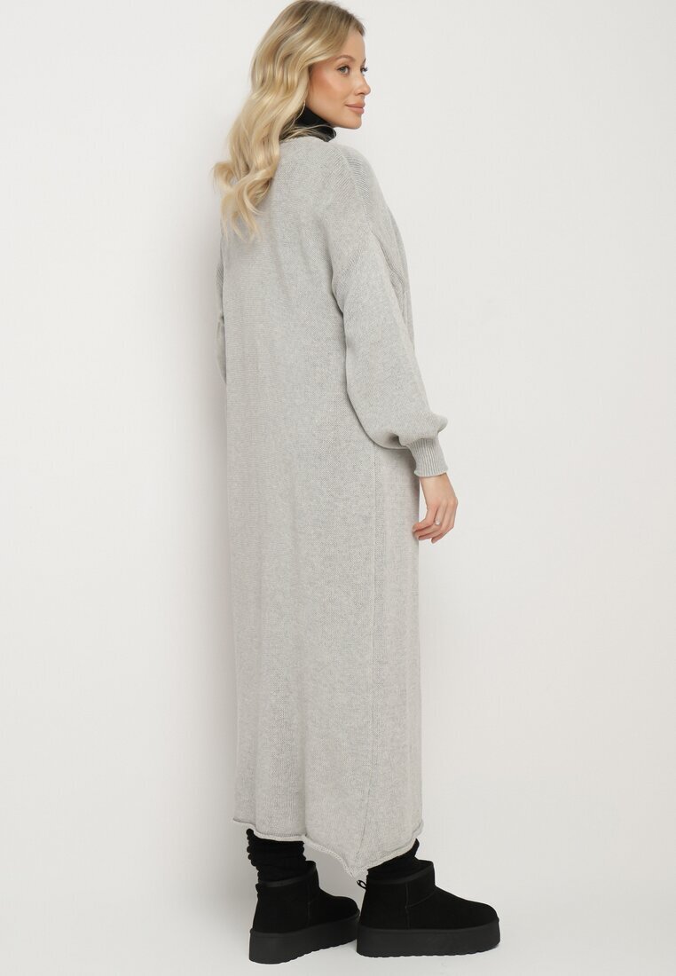 tricot station Cardigan Gri Lung până la glezne cu elastic la mâneci Stevea