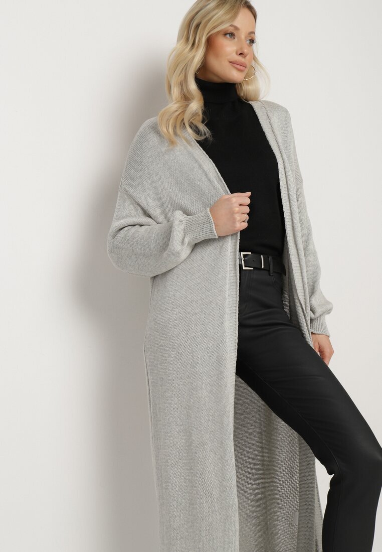 tricot station Cardigan Gri Lung până la glezne cu elastic la mâneci Stevea