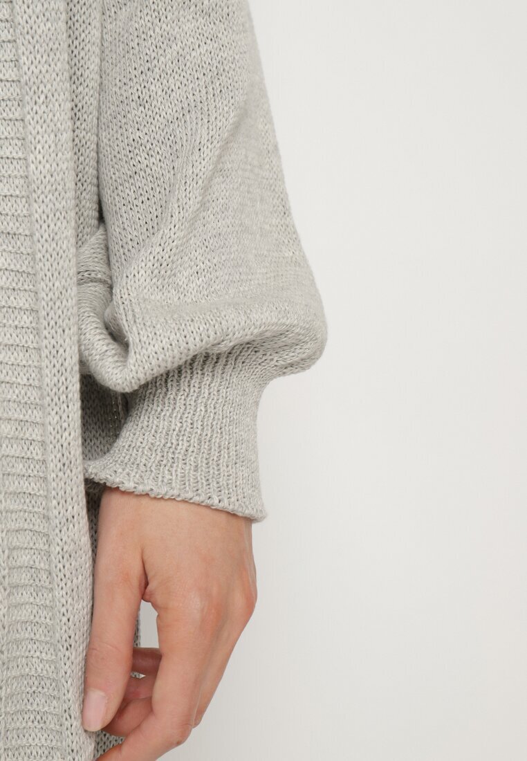 tricot station Cardigan Gri Lung până la glezne cu elastic la mâneci Stevea