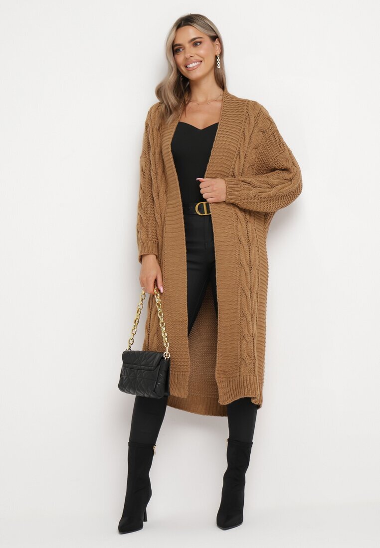 tricot station Cardigan Lung Maro cu model torsadat Bovzana