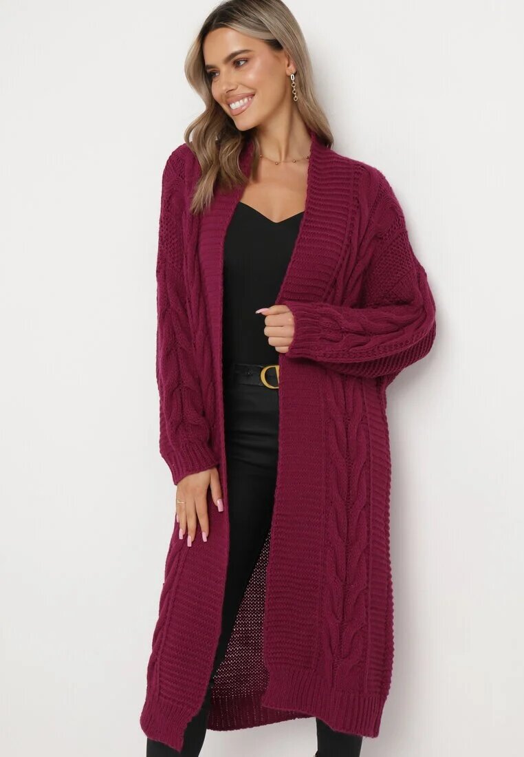 tricot station Cardigan Lung Mov închis cu model torsadat Bovzana