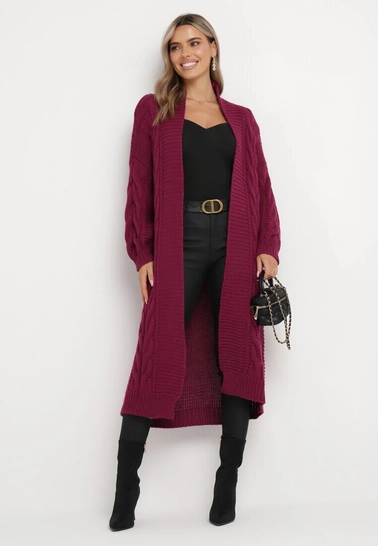 tricot station Cardigan Lung Mov închis cu model torsadat Bovzana