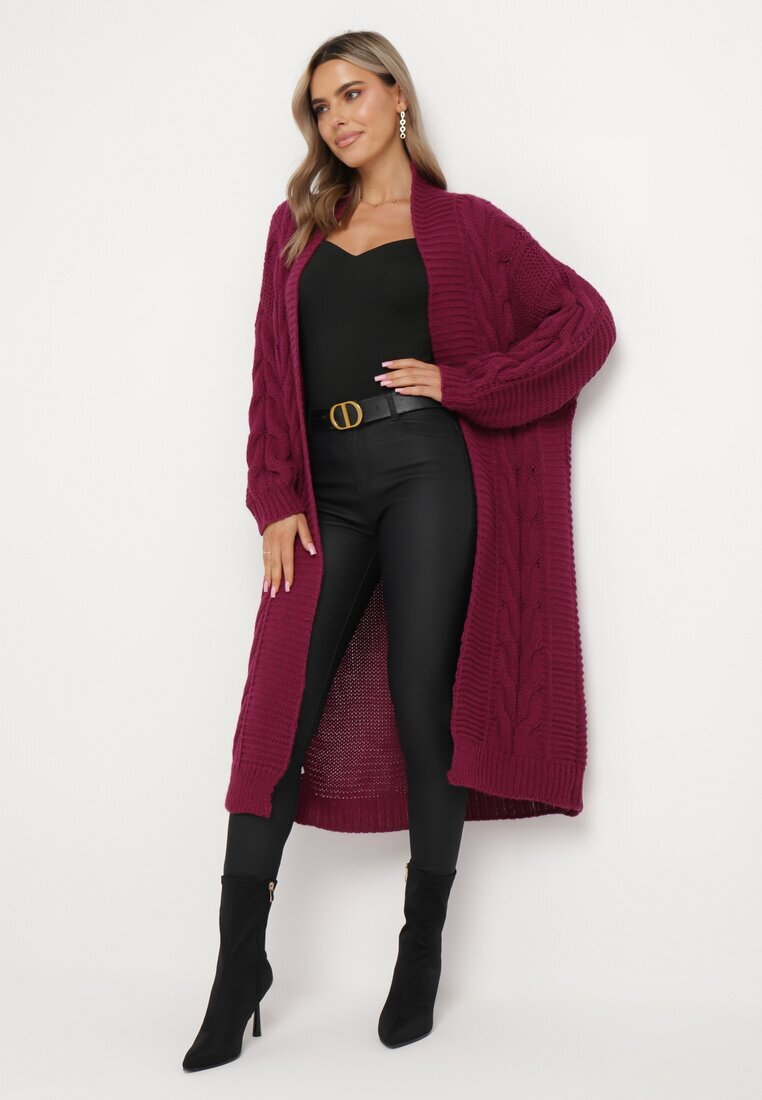 tricot station Cardigan Lung Mov închis cu model torsadat Bovzana