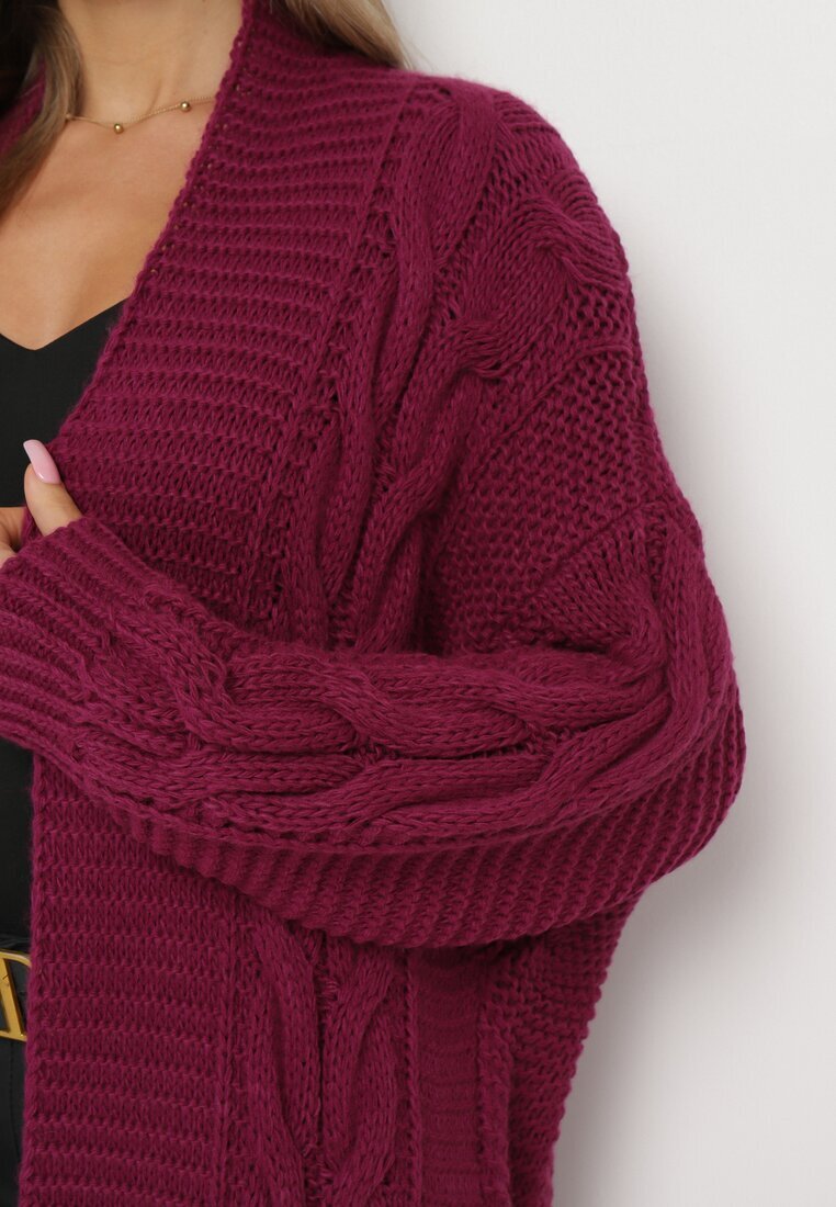 tricot station Cardigan Lung Mov închis cu model torsadat Bovzana