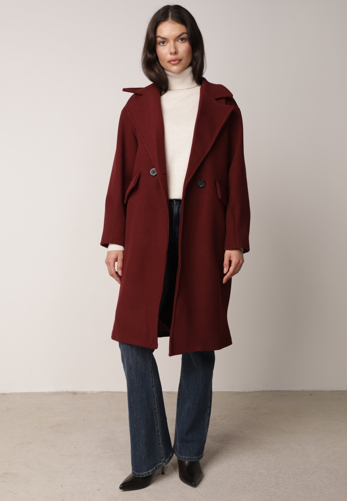 tricot station Palton Bordo Dublu Lung Swane