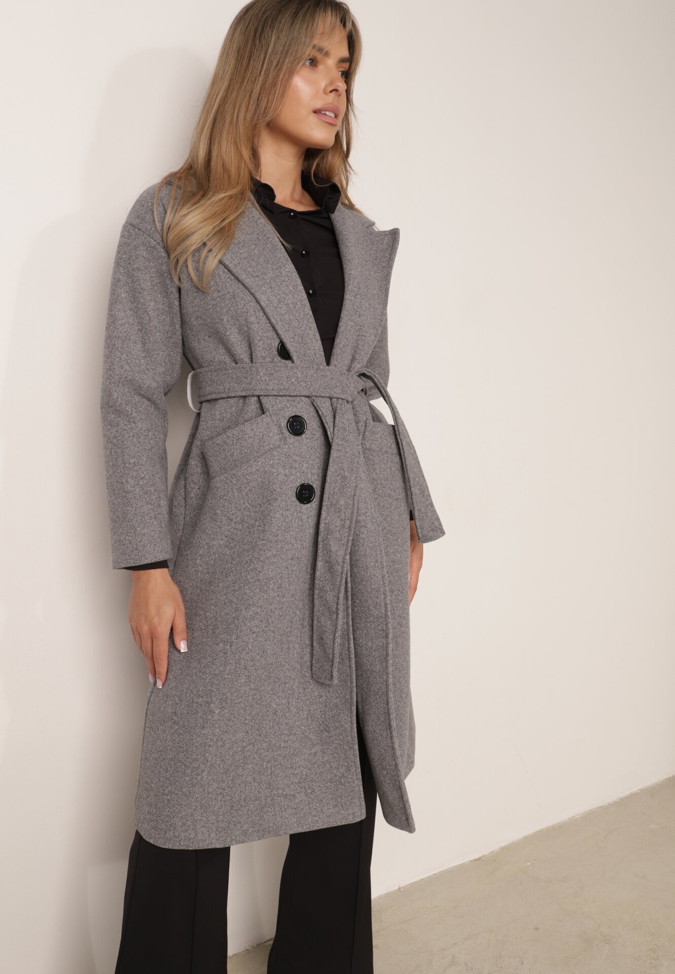 tricot station Palton Gri Dublu Cu cordon Vepha