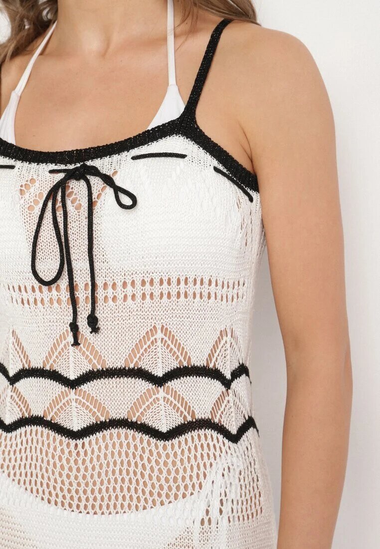 tricot station Rochie Albă Croșetată cu bretele din viscoză cu fir metalic Filadria