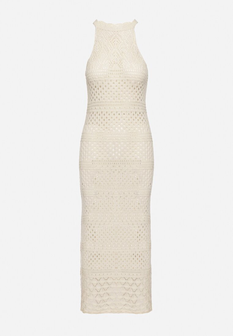 tricot station Rochie bej cu croi cambrat din tricot ajurat Tiamisse