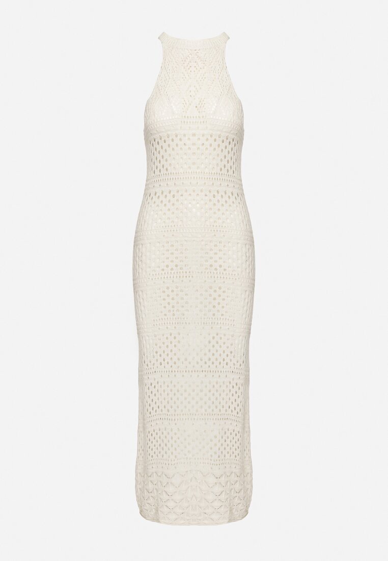 tricot station Rochie Bej deschis cu croială cambrată din tricot ajurat Tiamisse