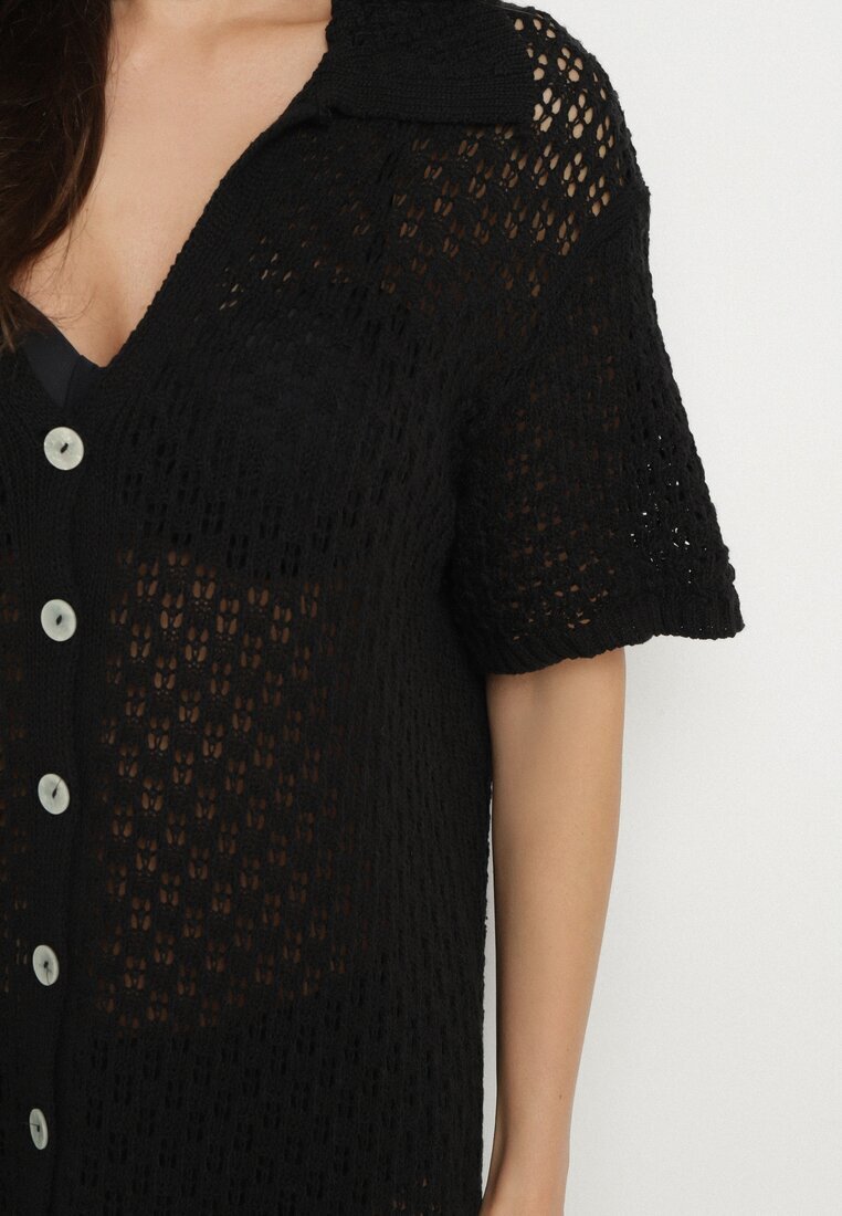 tricot station Rochie neagră din plasă tip cămașă din bumbac Folaris