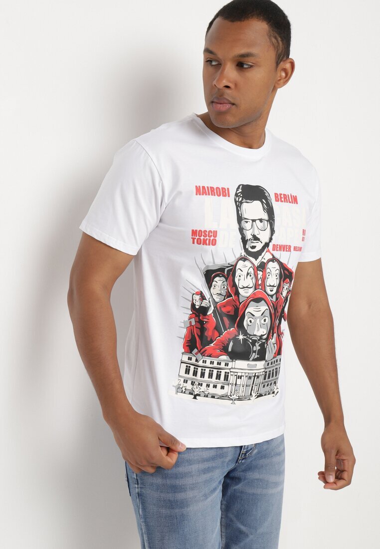  Tricou Alb Clasic din Bumbac cu Imprimeu Mare Gunelia