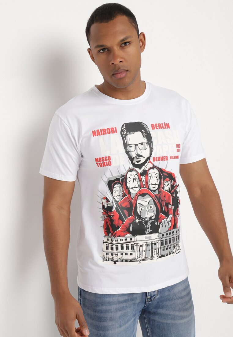  Tricou Alb Clasic din Bumbac cu Imprimeu Mare Gunelia