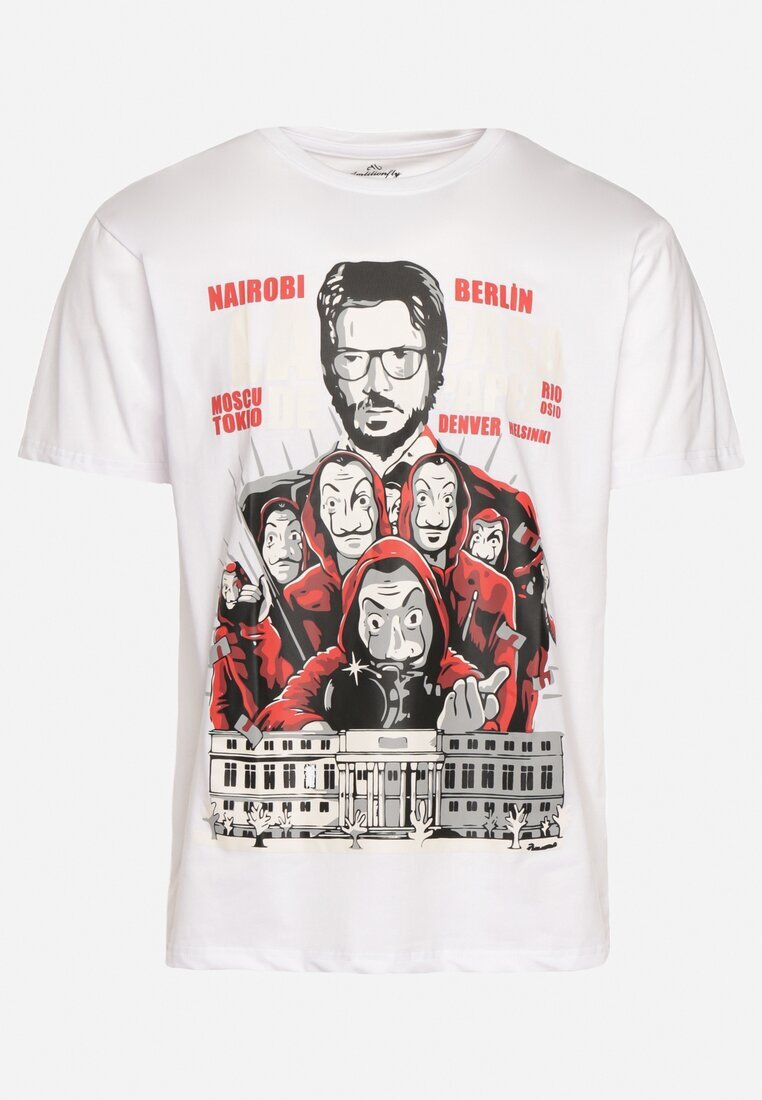  Tricou Alb Clasic din Bumbac cu Imprimeu Mare Gunelia