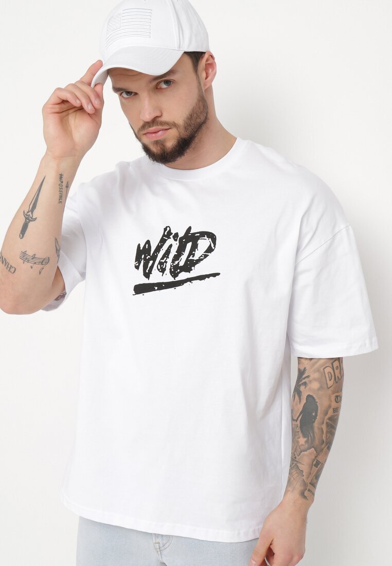  Tricou Alb de Bumbac cu Imprimeu Anfria