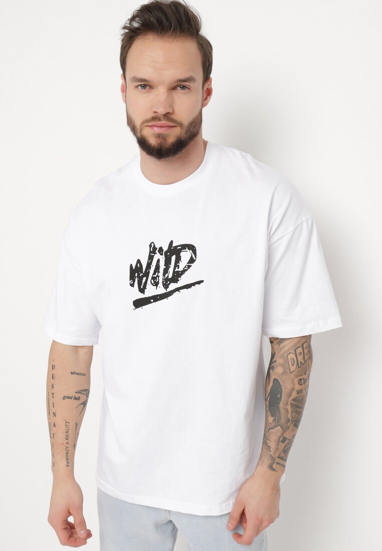  Tricou Alb de Bumbac cu Imprimeu Anfria