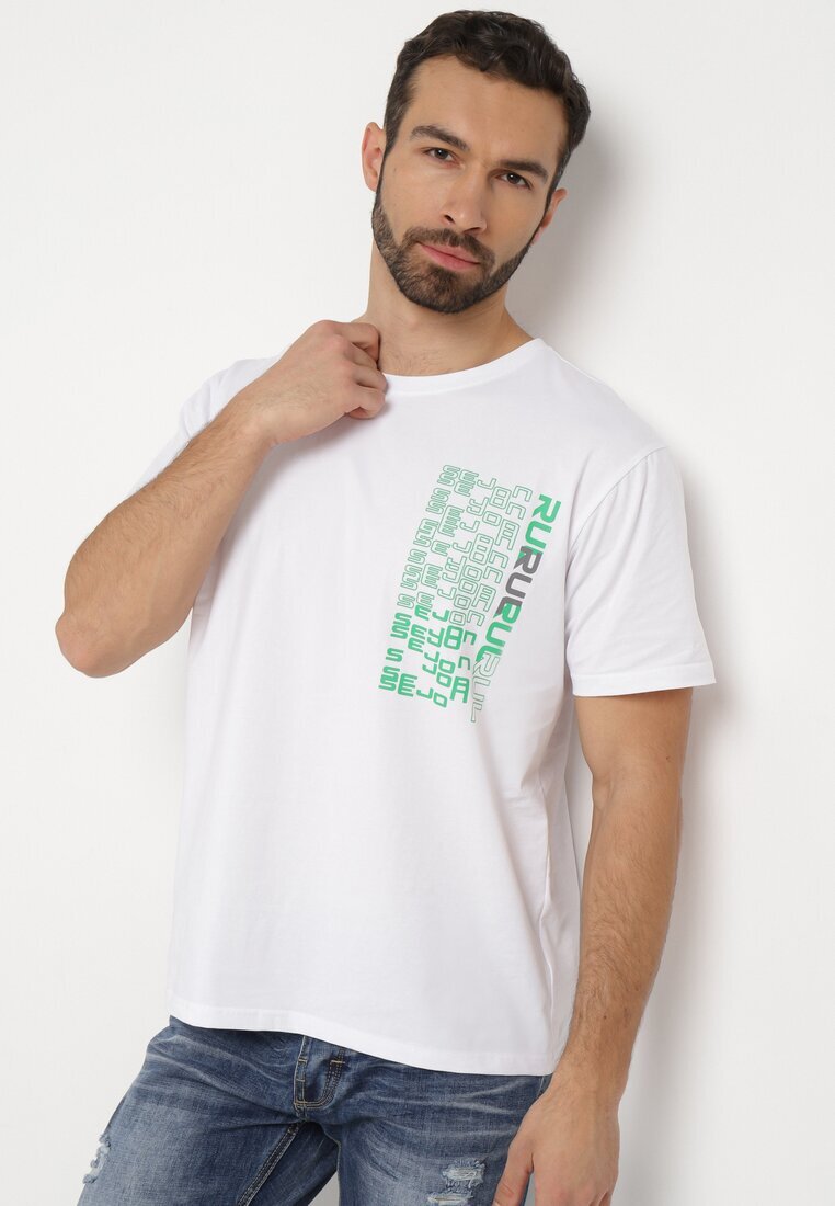  Tricou alb de bumbac cu imprimeu decorativ pe partea din față Ulitiama