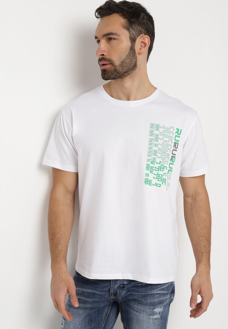  Tricou alb de bumbac cu imprimeu decorativ pe partea din față Ulitiama